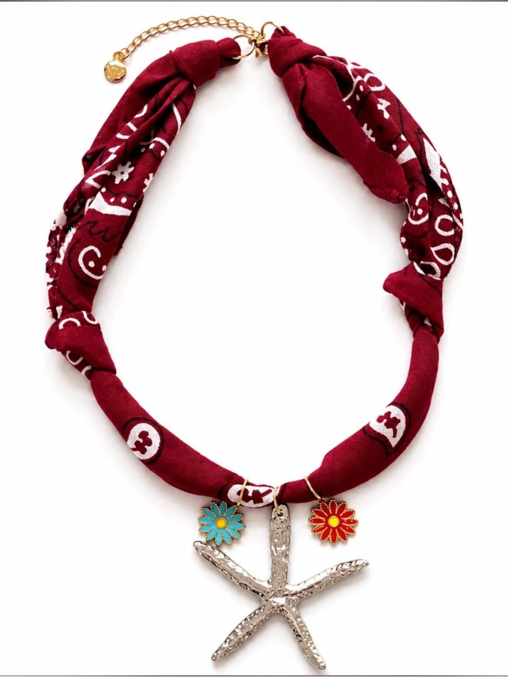 NEW Mayamar Red Bandana scarf Necklace Gold Plated Starfish Charm Pendant Boho